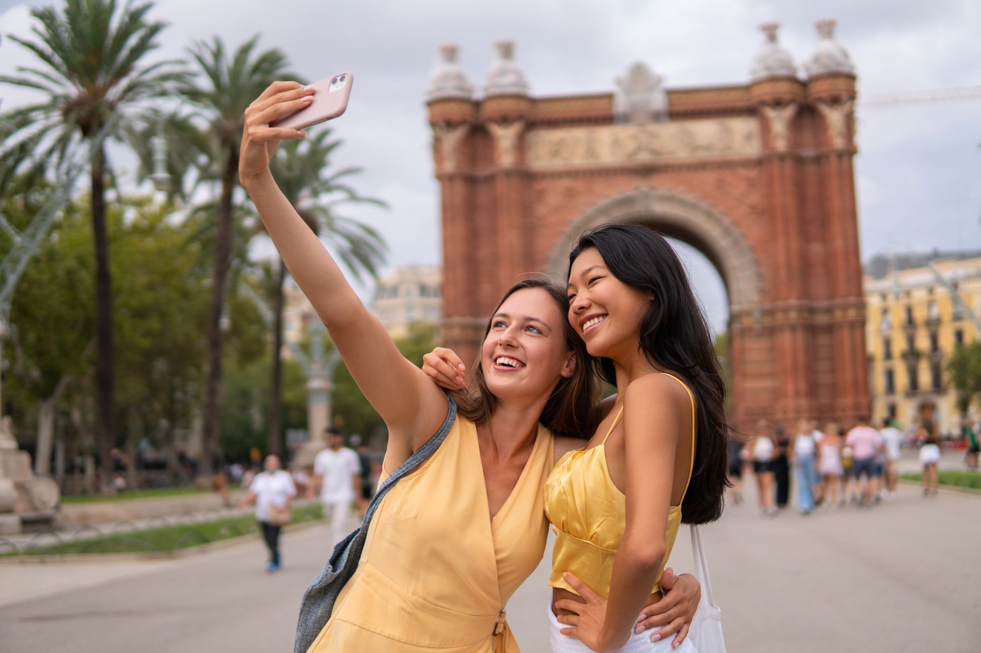 Girl taking picture with Korean friend